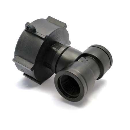 Raccord S60x6 en polypropylène - double sortie femelle 1'' BSP pour IBC 1000 litres