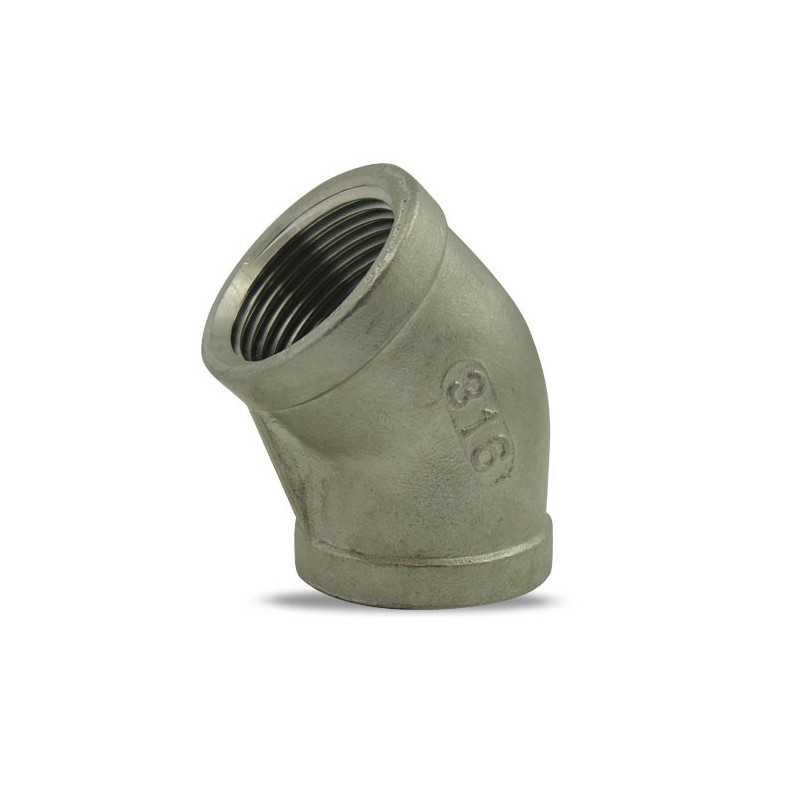 Codo hembra/hembra de 45 grados en acero inoxidable 316