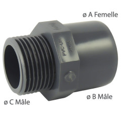 Adaptateur male / femelle ou male / male en PVC mixte à visser et à coller
