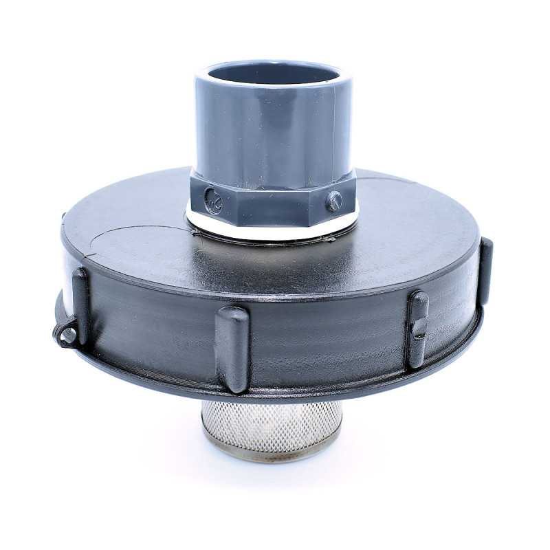 15cm Deckel für Behälter 1000L mit 50/63-PVC-Vorspeise und 2-Zoll-Filter 15cm Deckel für Behälter 1000L mit 50/63-PVC-Vorspeise und 2-Zoll-Filter