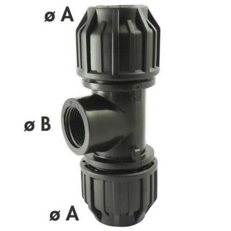 T a compressione PE a 90° con bypass femmina BSP | PN16