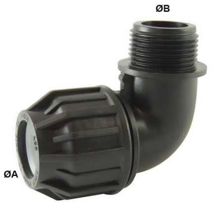 90° Male Elbow with PE Compression | BSP Thread | Polypropylene