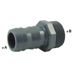 Male PVC-U screw-in barbed socket PN16 : Hose holder connection