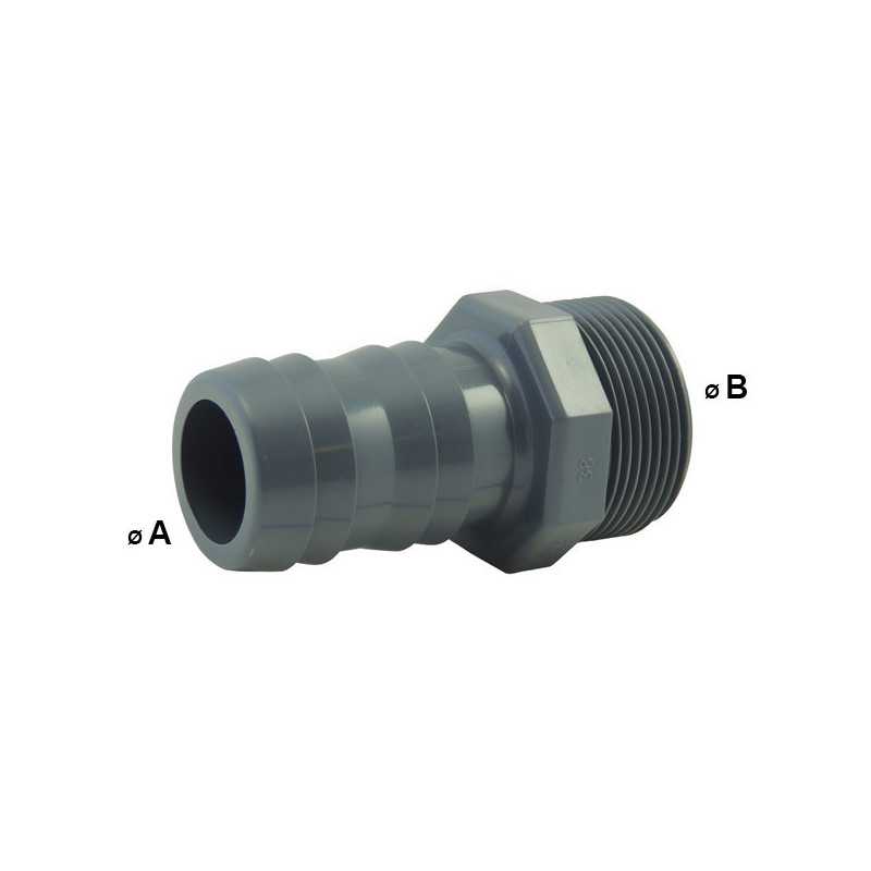 Vaso de púas macho PVC-U atornillado PN16: Conexión del soporte de manguera