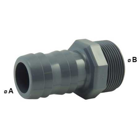 Boccola spinata maschio PVC-U a vite PN16: collegamento portatubo