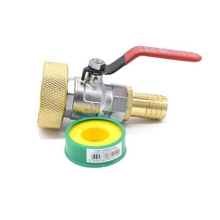 Raccord S60x6 en laiton avec robinet en laiton à boisseau sphérique sortie cannelée 25mm