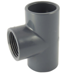 Té 90° Femelle / Femelle / Femelle avec dérivation centrale taraudée en PVC