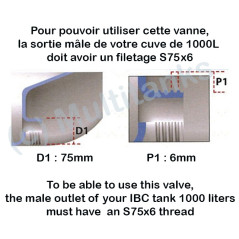Collegamento S75x6 - uscita rubinetto in ottone 1'' 1/4 - 25 mm per IBC GRV