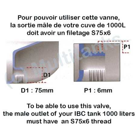 S75x6 - brass faucet output 1'' 1/4 - 25 mm for IBC GRV