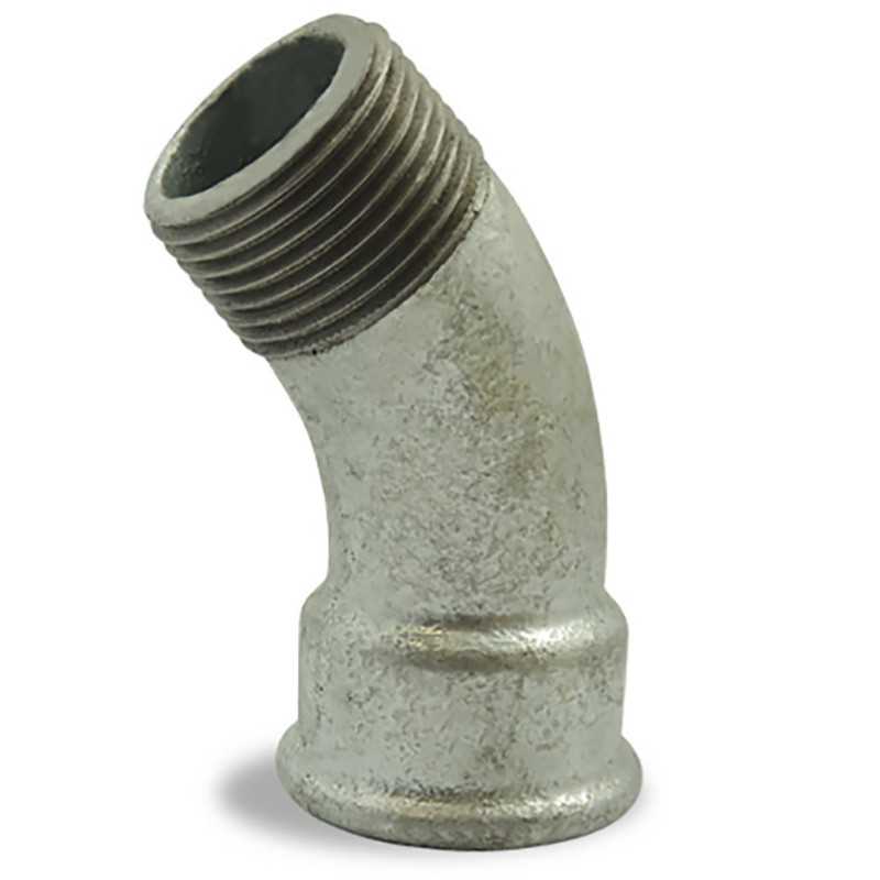 Curva galvanizada macho de 45 grados en hierro fundido maleable