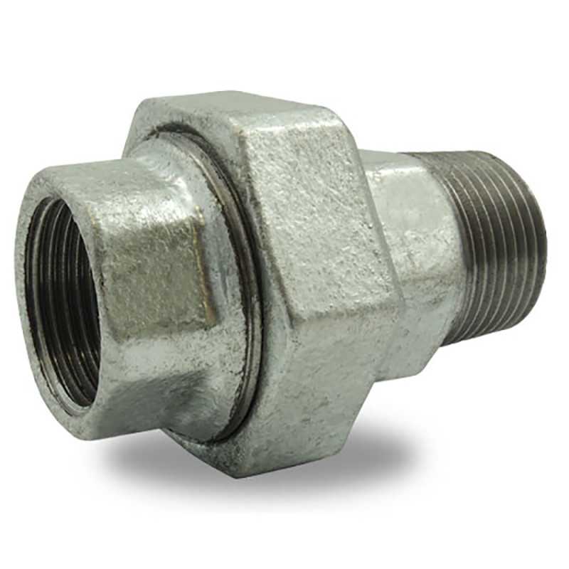 Union in malleable cast iron with galvanized male and female conical reach - Reliable and resistant seal