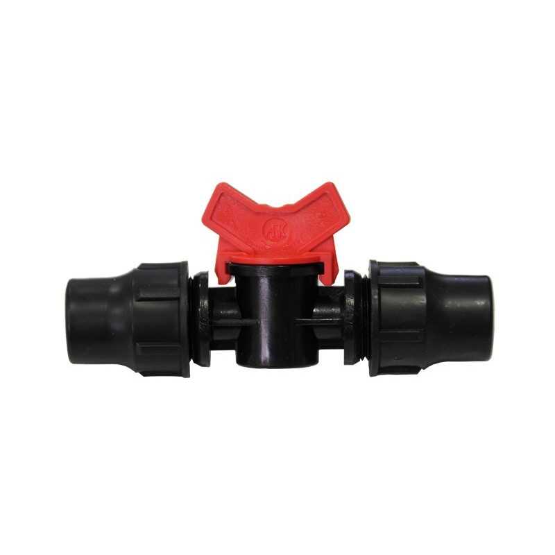 Mini valve with fittings on each side for 20mm low-density tube