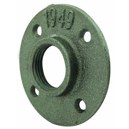 Round Flange Tapped 4 Holes Black Cast Iron - Industrial HVAC Pipe Anchor