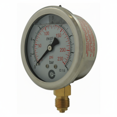 Radial silicone bath pressure gauge, standard EN837-1