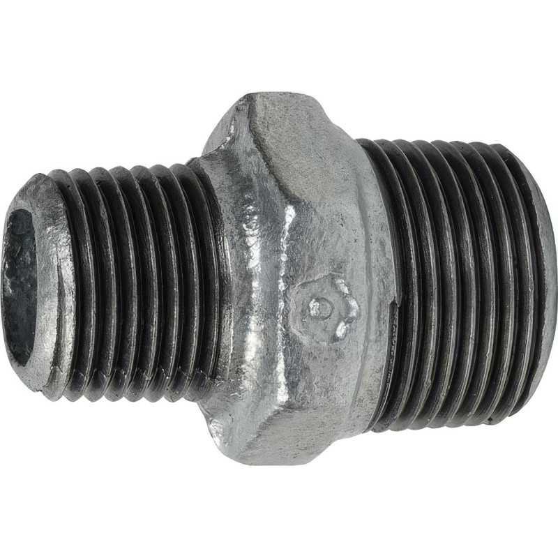Reduced male-male nipple made of galvanized malleable cast iron