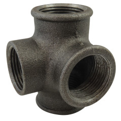 4-Way Tee Valve | Black malleable cast iron F/F/F/F EN 10242