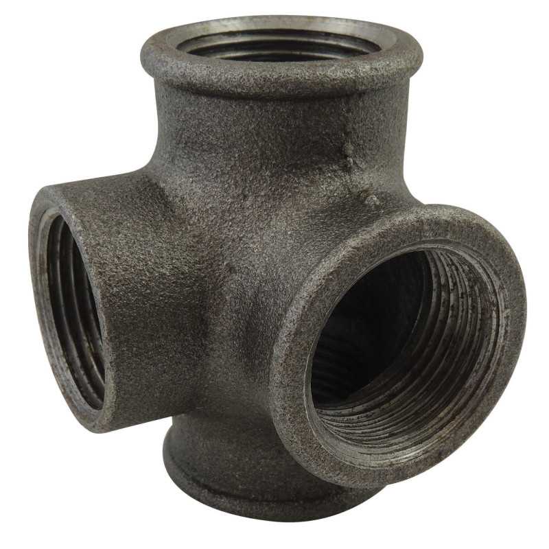 4-Way Tee Valve | Black malleable cast iron F/F/F/F EN 10242
