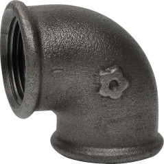 Coude 90° en fonte malléable coeur noir femelle/femelle EN 10242