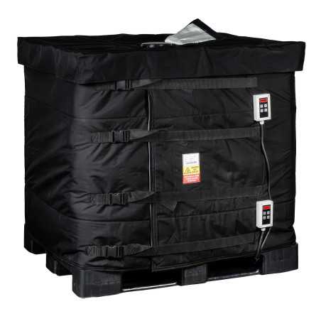 Couverture chauffante IBC 2 zones 2000W avec couvercle isolant pour chauffage performant et rapide de conteneur 1000 litres.