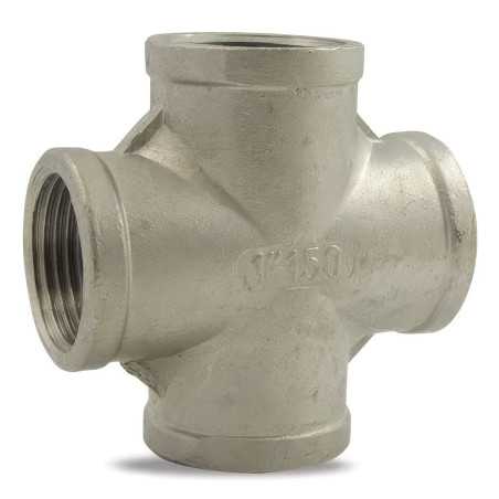 Weibliches Kreuz Edelstahl 316 ISO 4144 | PN 20 Bar | 4 Kanäle F/F